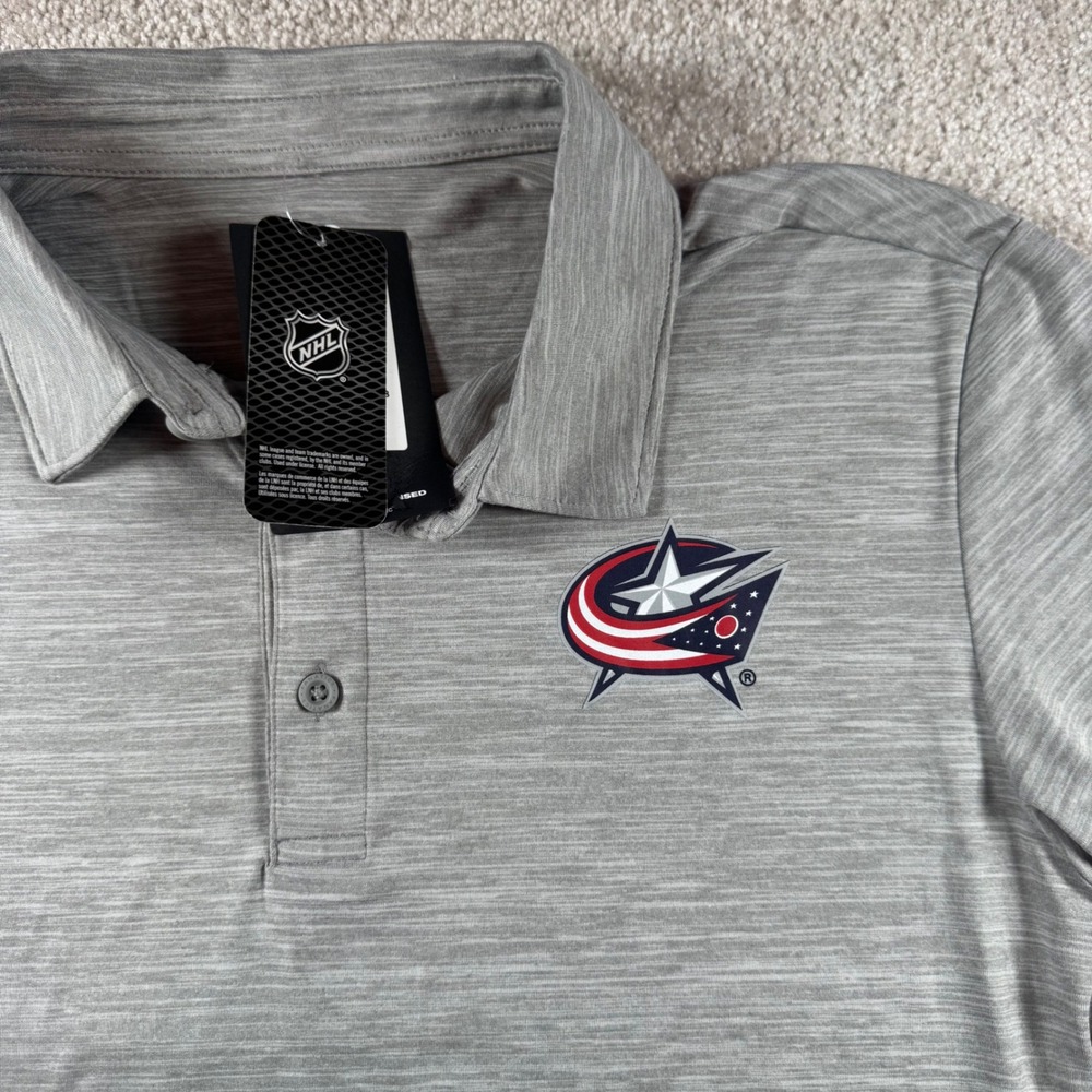 Fanatics Columbus Blue Jackets NHL Men Small Gray Heather Performance Polo Shirt